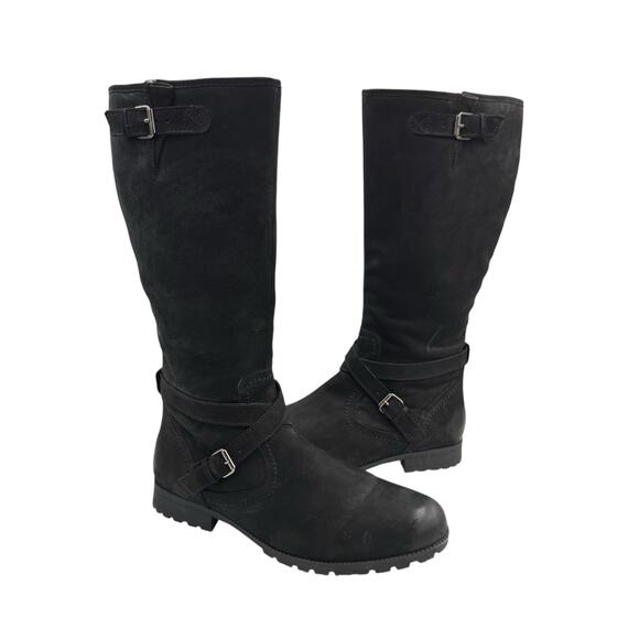 Hotter Comfort Concept Belle Black Nubuck Leather Knee High Moto Riding Boots - Picture 1 of 15